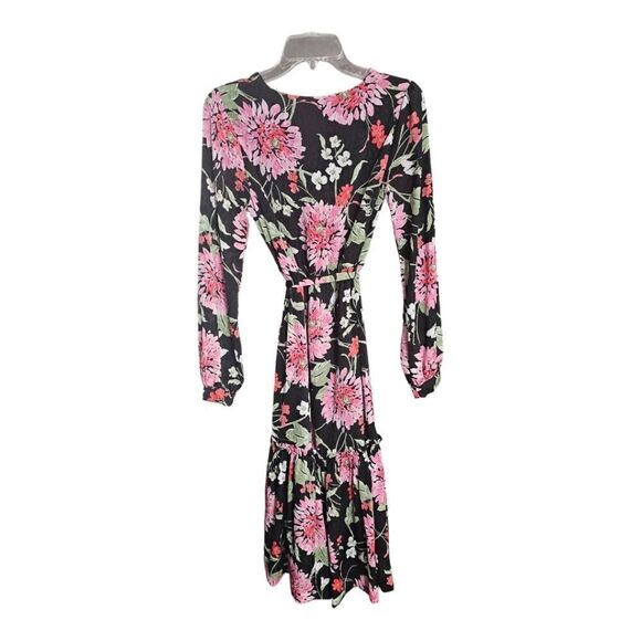 DRAPER JAMES RSVP Long Sleeve Tiered Midi Dress Black Floral - Size X-Small - Picture 3 of 11
